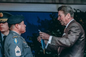 Roy Benavidez is presented the Medal of Honor by President Ronald Reagan, 1981.